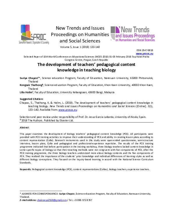 (PDF) The development of teachers' pedagogical content knowledge in ...