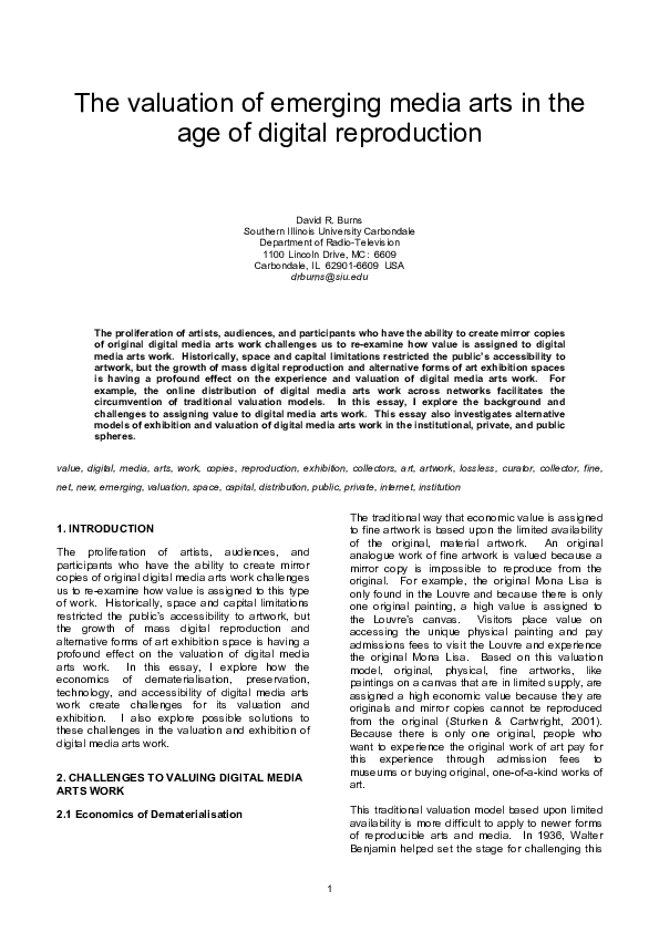 (PDF) The Valuation of Emerging Media Arts in the Age of Digital