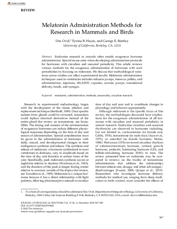 (PDF) Melatonin Administration Methods for Research in Mammals and Birds
