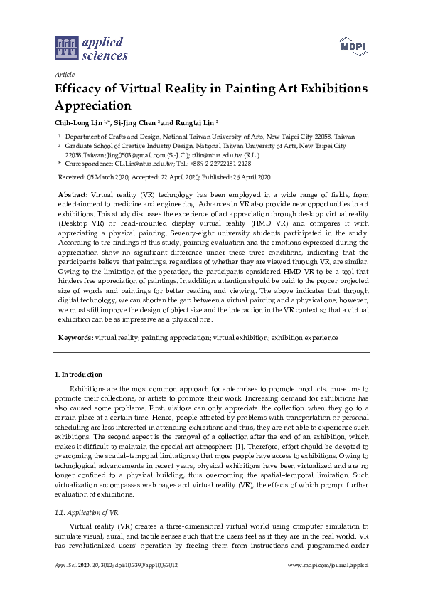 (PDF) Efficacy of Virtual Reality in Painting Art Exhibitions Appreciation