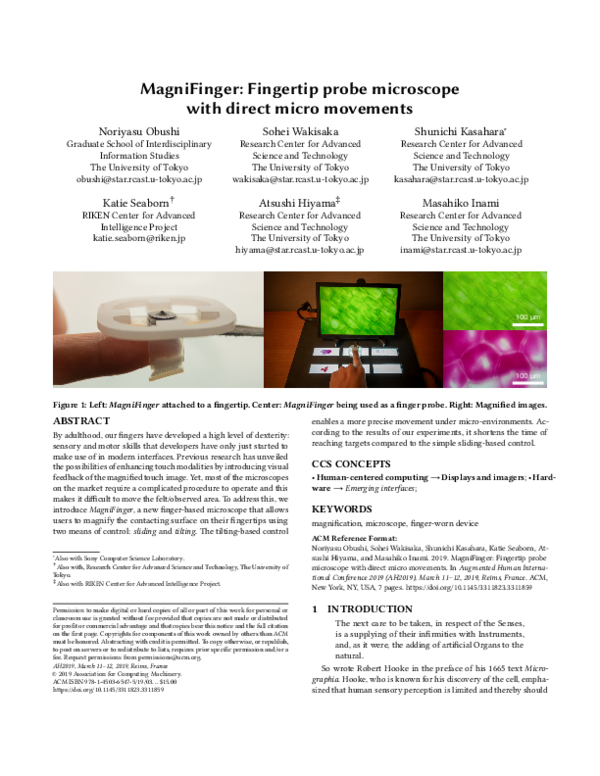(PDF) MagniFinger: Fingertip probe microscope with direct micro movements