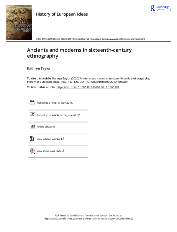 PDF) Ancients and Moderns in Sixteenth-Century Ethnography PDF) Ancients and Moderns in Sixteenth-Century Ethnography