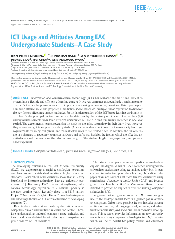 (PDF) ICT Usage and Attitudes Among EAC Undergraduate Students-A Case Study