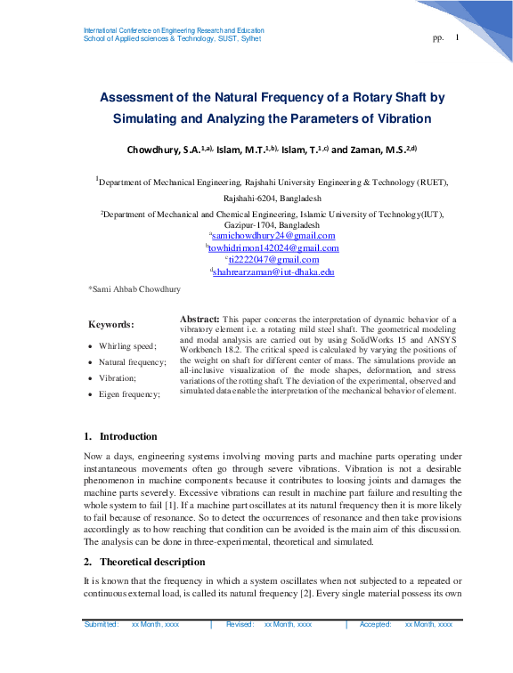 (PDF) Assessment of the Natural Frequency of a Rotary Shaft by ...