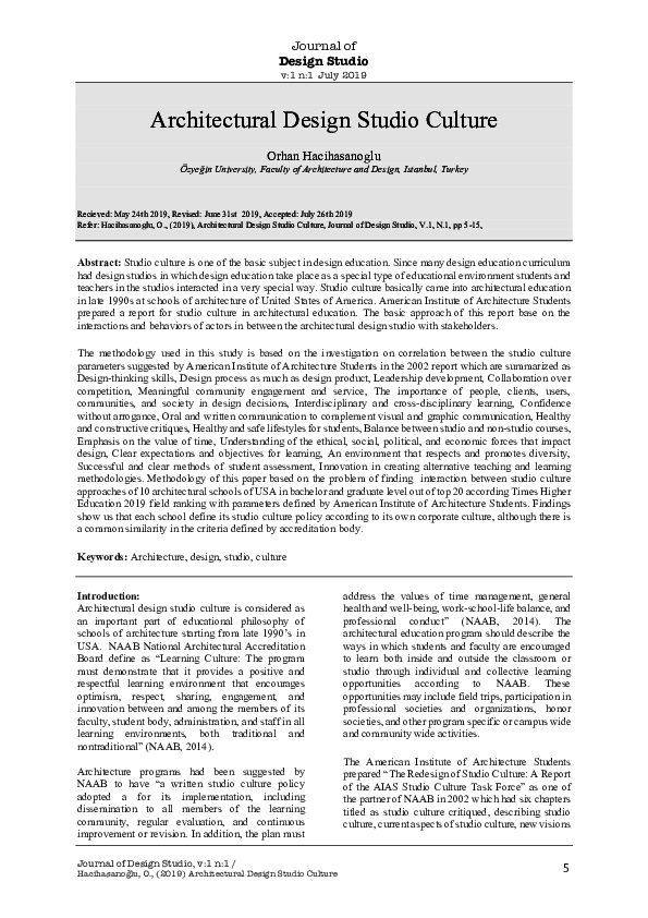 (PDF) Architectural Design Studio Culture Orhan Hacihasanoglu Academia.edu