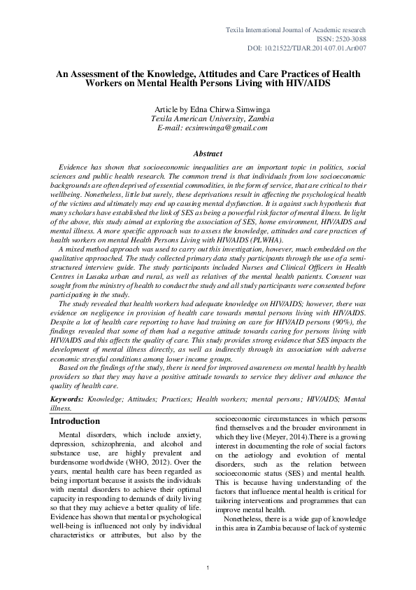 (PDF) An Assessment of the Knowledge, Attitudes and Care Practices of ...