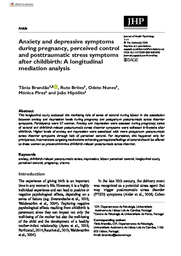 (PDF) Anxiety and depressive symptoms during pregnancy, perceived ...