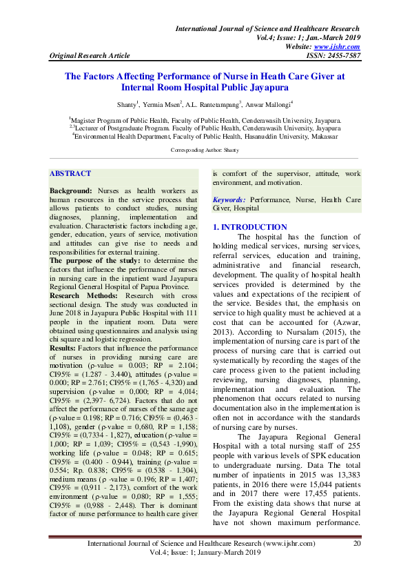 (PDF) The Factors Affecting Performance of Nurse in Heath Care Giver at ...