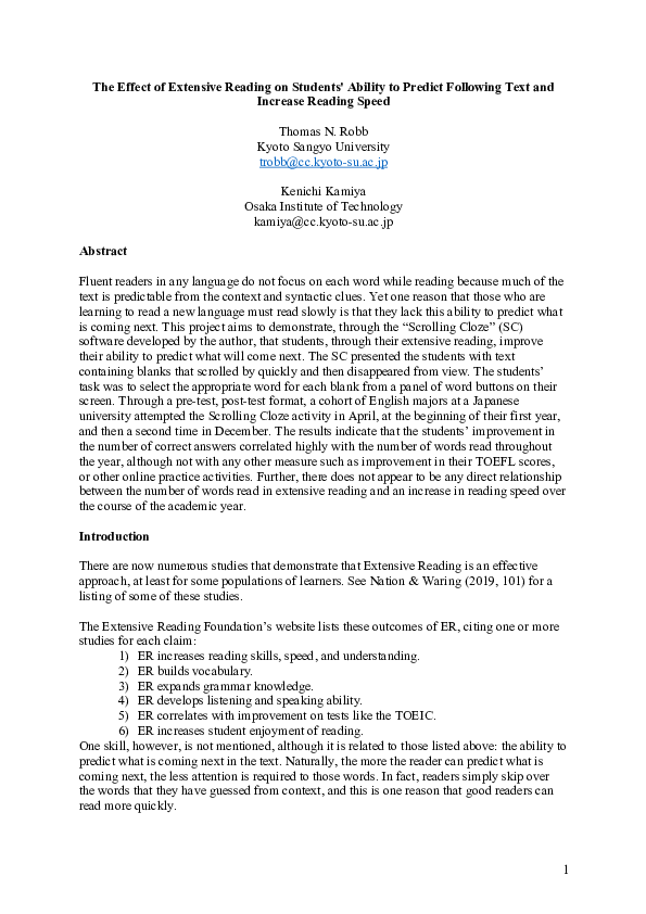 (PDF) The Effect of Extensive Reading on Students' Ability to Predict ...
