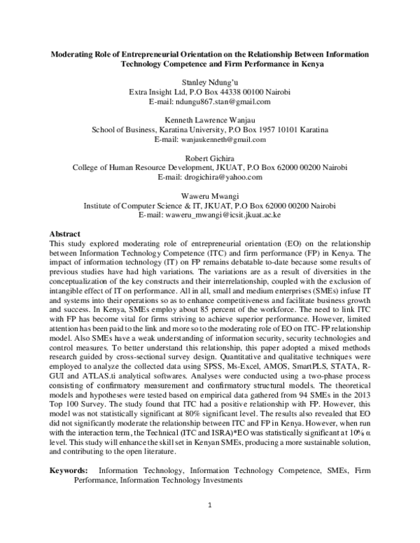 (PDF) Moderating Role of Entrepreneurial Orientation on the ...