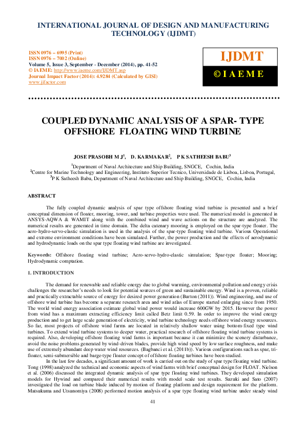 (PDF) COUPLED DYNAMIC ANALYSIS OF A SPAR-TYPE OFFSHORE FLOATING WIND ...