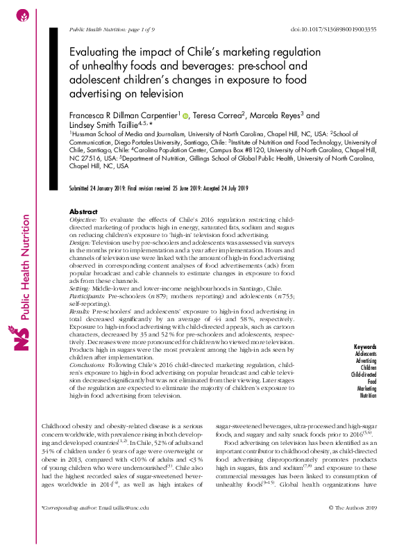 (PDF) Evaluating the impact of Chile's marketing regulation of ...