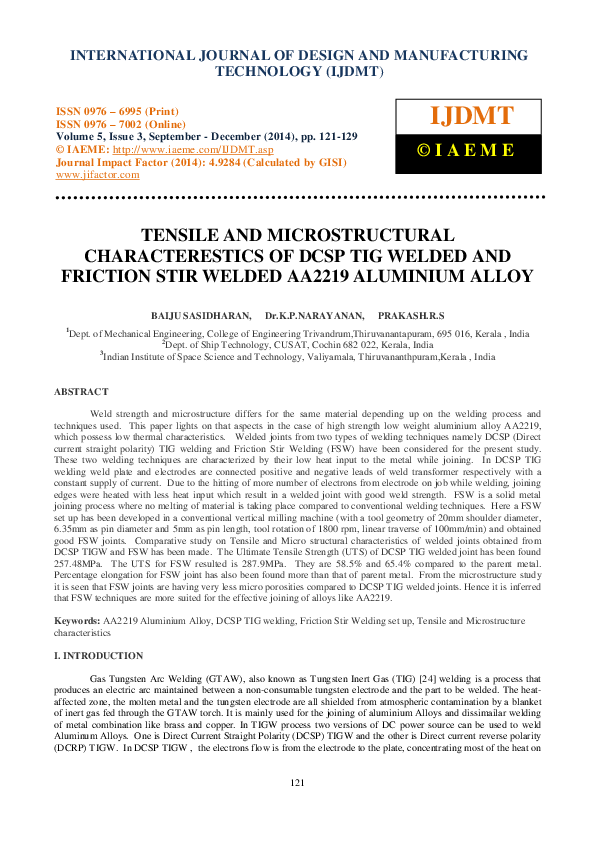 (PDF) TENSILE AND MICROSTRUCTURAL CHARACTERESTICS OF DCSP TIG WELDED ...