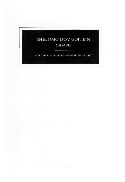 (PDF) *Shelomo Dov Goitein 19001985 In Memoriam* (Princeton The