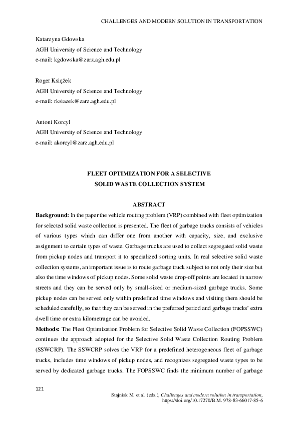 (PDF) FLEET OPTIMIZATION FOR A SELECTIVE SOLID WASTE COLLECTION SYSTEM