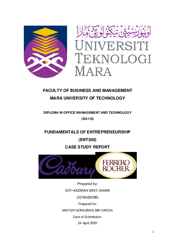 Pdf Faculty Of Business And Management Mara University Of Technology Diploma In Office Management And Technology Ba118 Fundamentals Of Entrepreneurship Ent300 Case Study Report Siti Hazirah Academia Edu