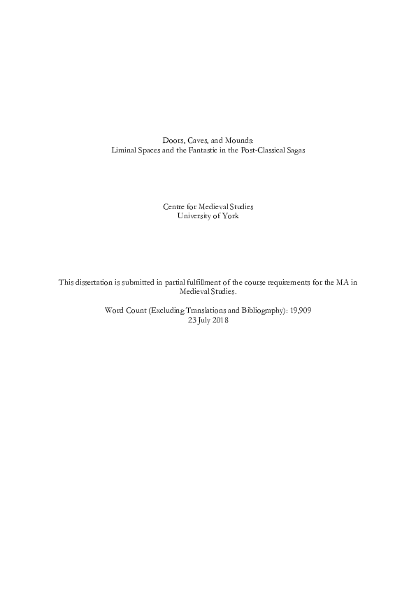 Doors, Caves, and Mounds: Liminal Spaces and the Fantastic in the Post-Classical Sagas (Master's Dissertation)