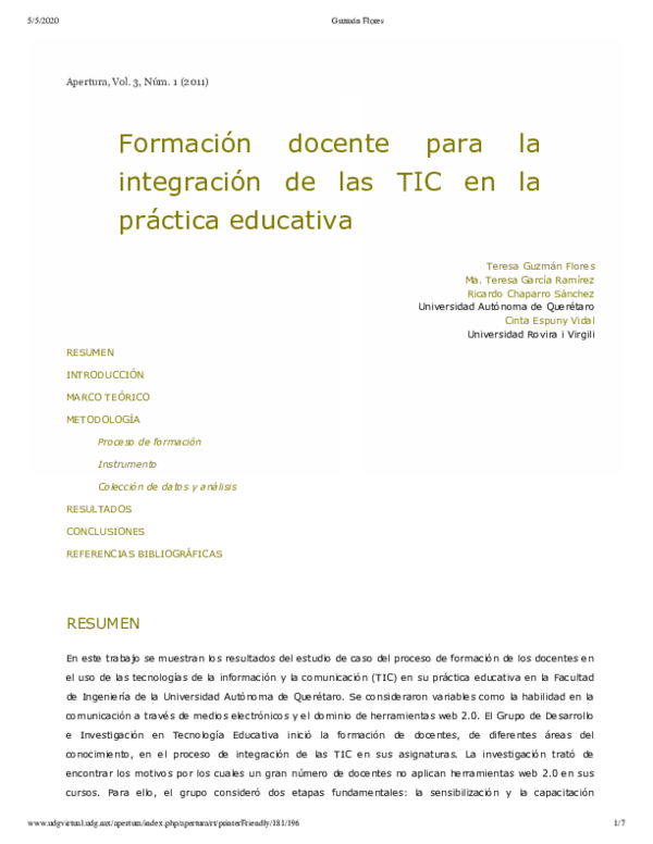 (PDF) Formación docente para la integración de las TIC en la práctica ...