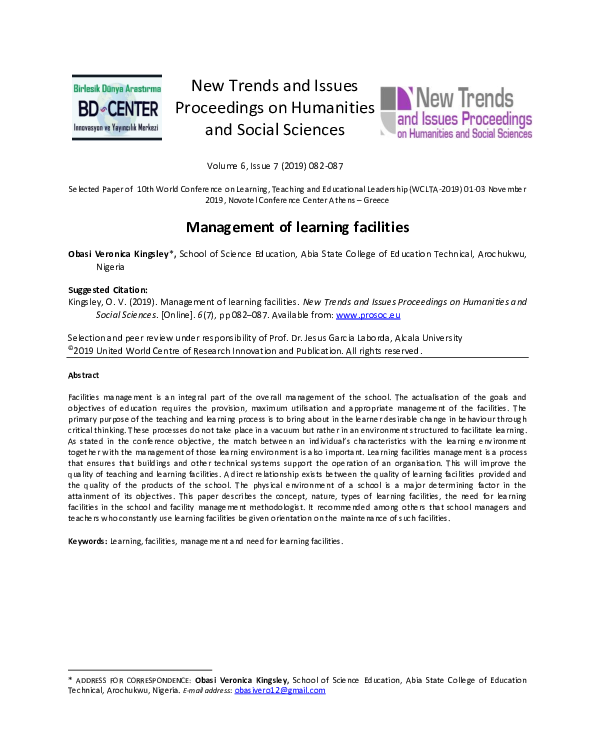 (PDF) Management of learning facilities