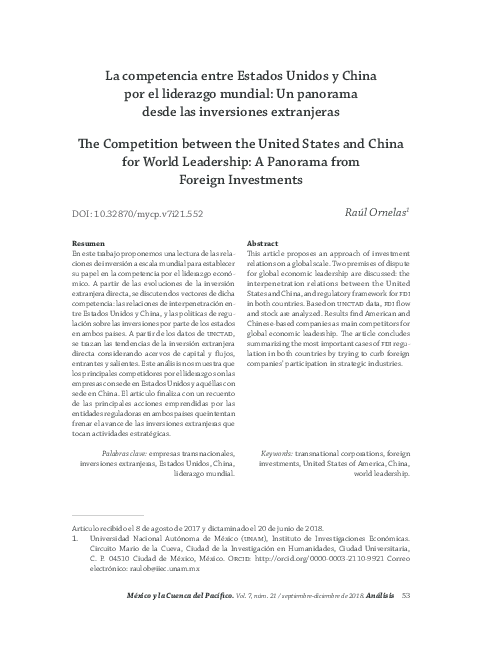 (PDF) La competencia entre Estados Unidos y China por el liderazgo ...