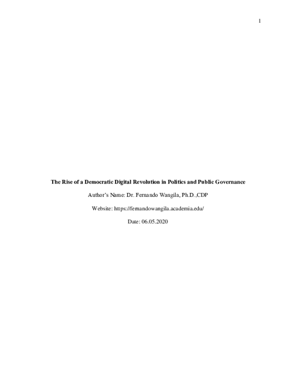 (PDF) The Rise of a Democratic Digital Revolution in Politics and ...