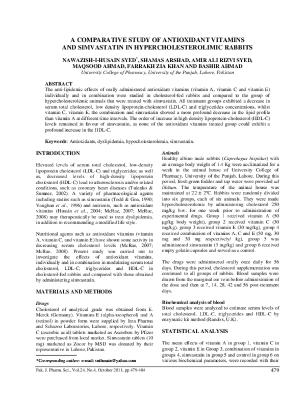 (PDF) A comparative study of antioxidant vitamins and simvastatin in ...