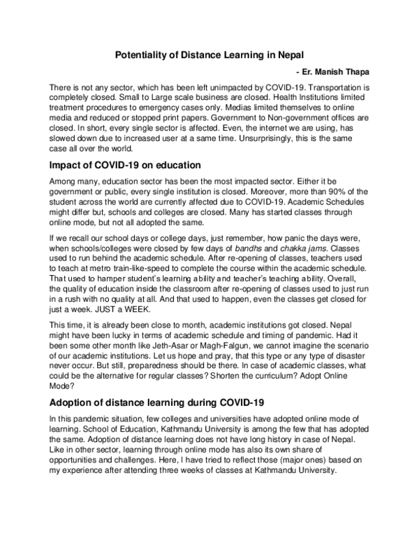 (PDF) Potentiality of Distance Learning in Nepal