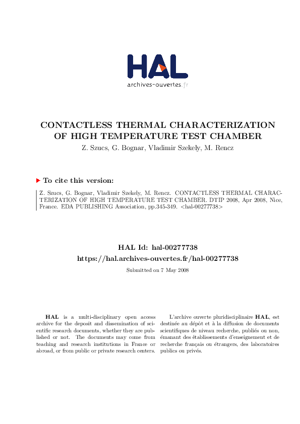 (PDF) Contactless thermal characterization of high temperature test chamber