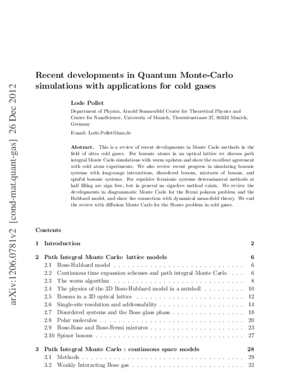 (PDF) Recent developments in quantum Monte Carlo simulations with ...