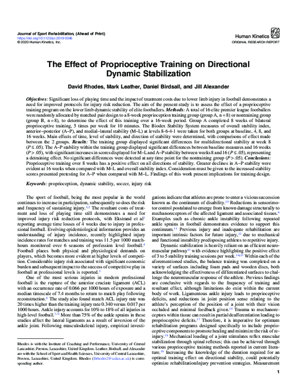 (PDF) The Effect of Proprioceptive Training on Directional Dynamic ...