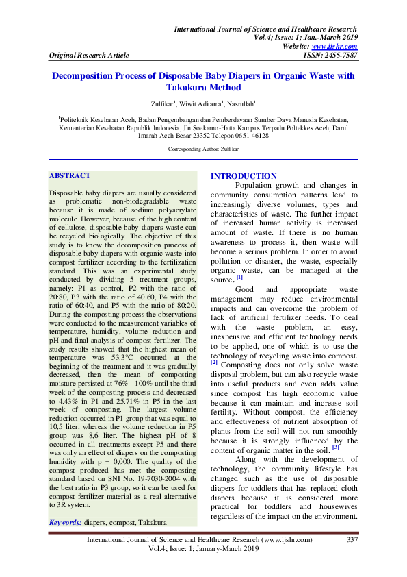 (PDF) Process of Disposable Baby Diapers in Organic Waste