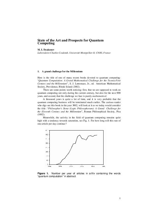 (PDF) State of the Art and Prospects for Quantum Computing