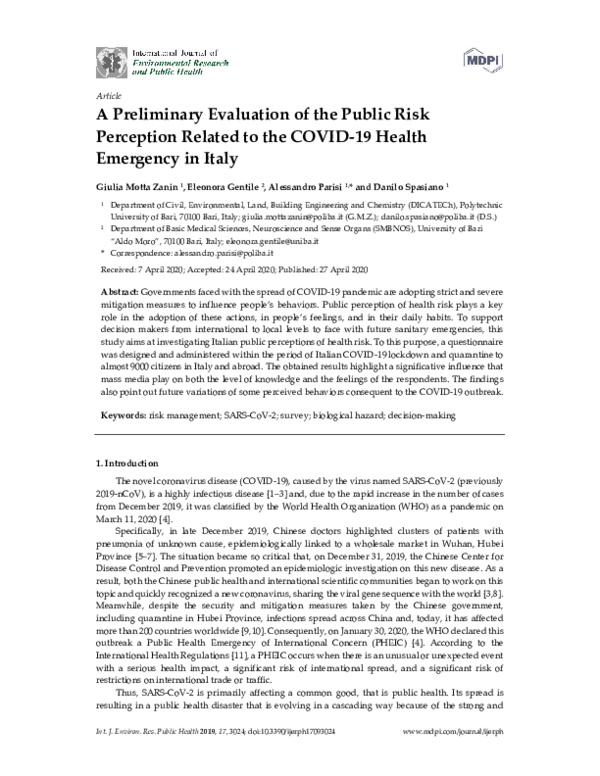 (PDF) A Preliminary Evaluation of the Public Risk Perception Related to ...