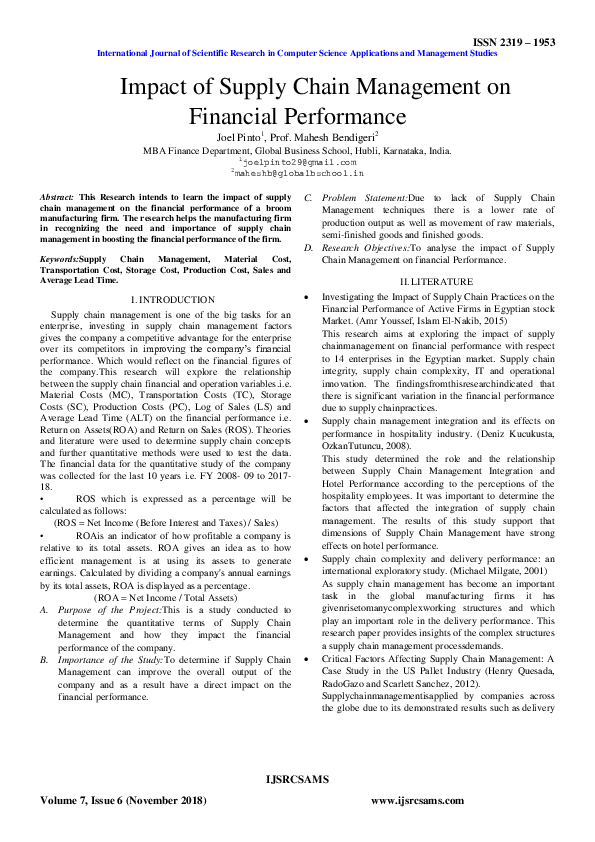 (PDF) Impact of Supply Chain Management on Financial Performance