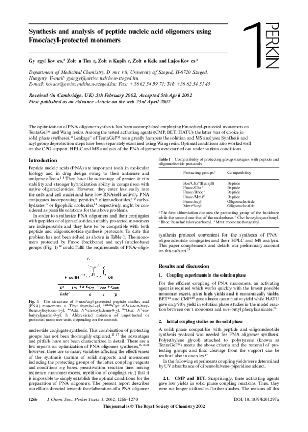 (PDF) Synthesis and analysis of peptide nucleic acid oligomers using ...