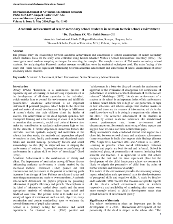 (PDF) Academic achievement of senior secondary school students in ...
