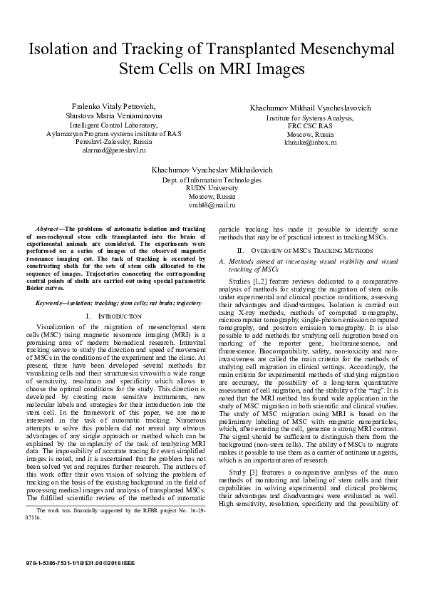 (PDF) Isolation and Tracking of Transplanted Mesenchymal Stem Cells on ...