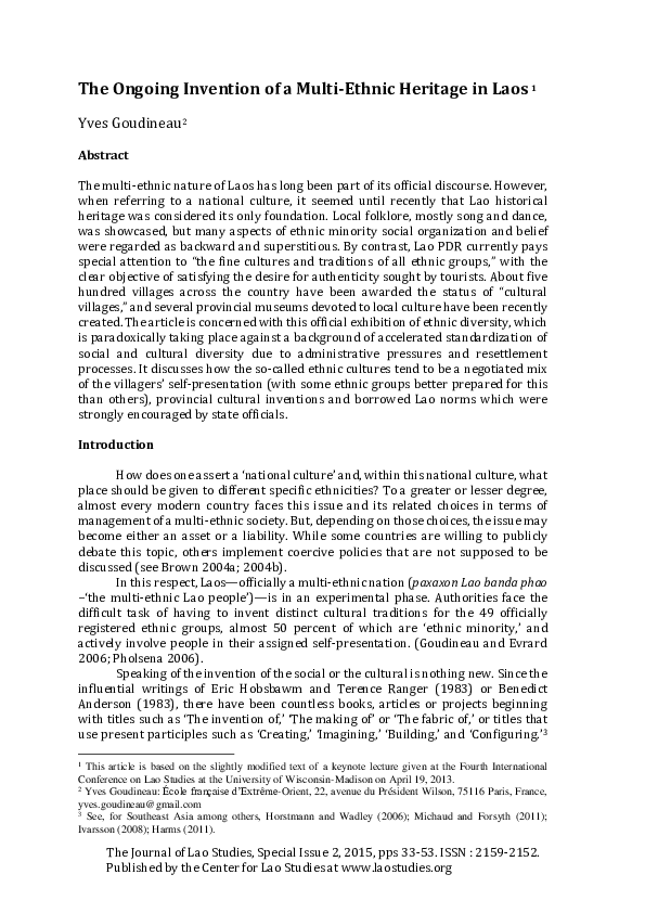 (PDF) The Ongoing Invention of a Multi-Ethnic Heritage in Laos
