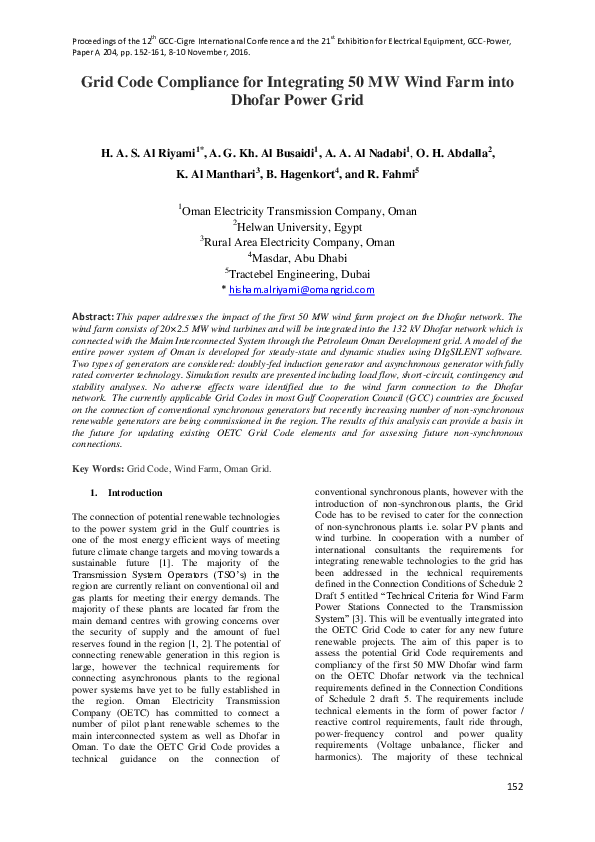 (PDF) Grid Code Compliance for Integrating 50 MW Wind Farm into Dhofar ...