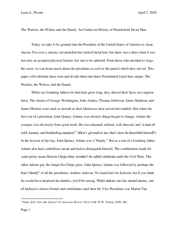 First page of “The Warrior, the Walrus and the Dandy -  An Unshaven History of Presidential Facial Hair”