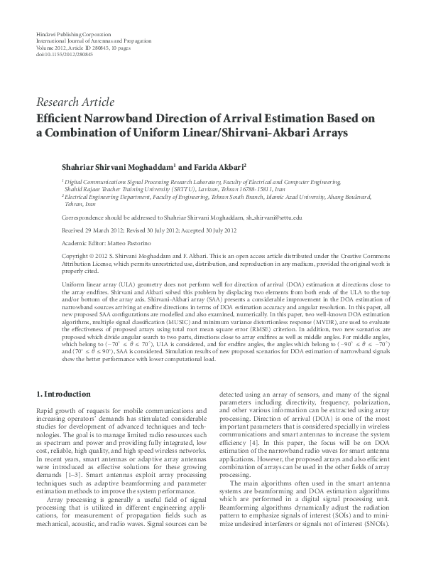 (PDF) Efficient Narrowband Direction of Arrival Estimation Based on a ...