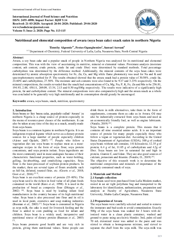(PDF) Nutritional and elemental composition of awara (soya bean cake ...