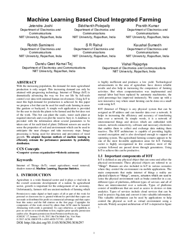 (PDF) Machine Learning Based Cloud Integrated Farming