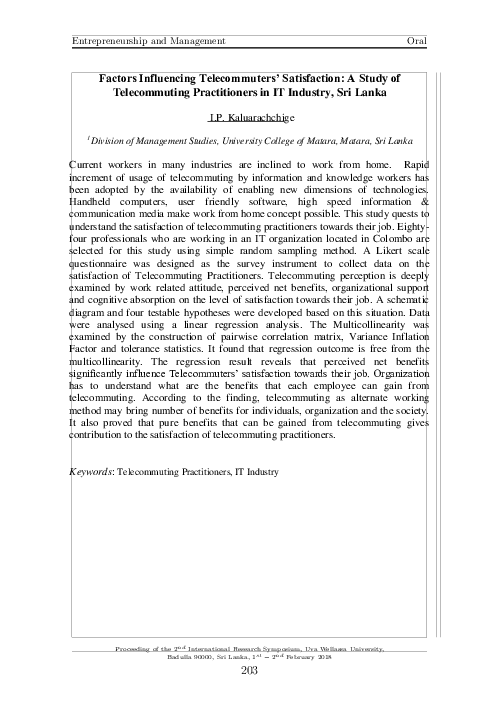 (PDF) Factors Influencing Telecommuters' Satisfaction: A Study of ...