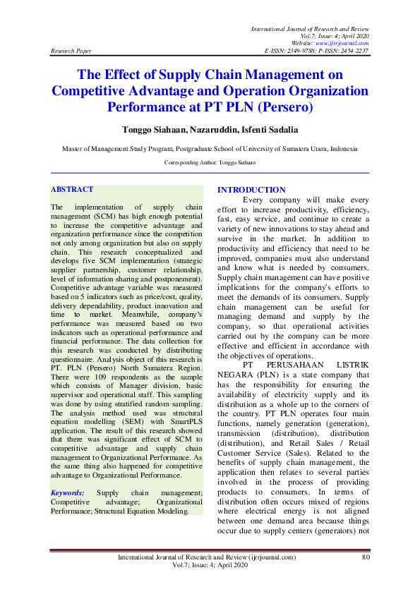 (PDF) The Effect of Supply Chain Management on Competitive Advantage ...