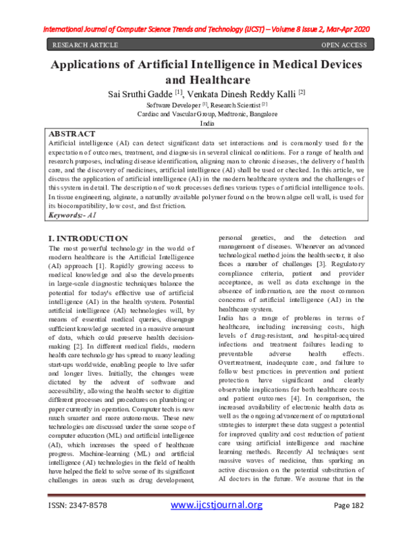 (PDF) Applications of Artificial Intelligence in Medical Devices and ...