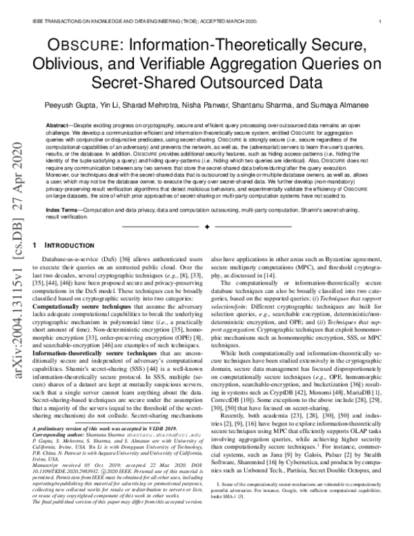 (PDF) Obscure: Information-Theoretically Secure, Oblivious, and ...