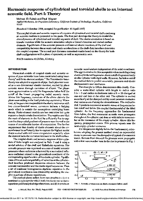 (PDF) Harmonic response of cylindrical and toroidal shells to an ...