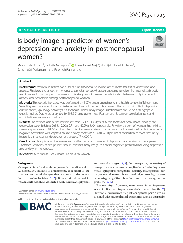 (PDF) Is body image a predictor of women's depression and anxiety in