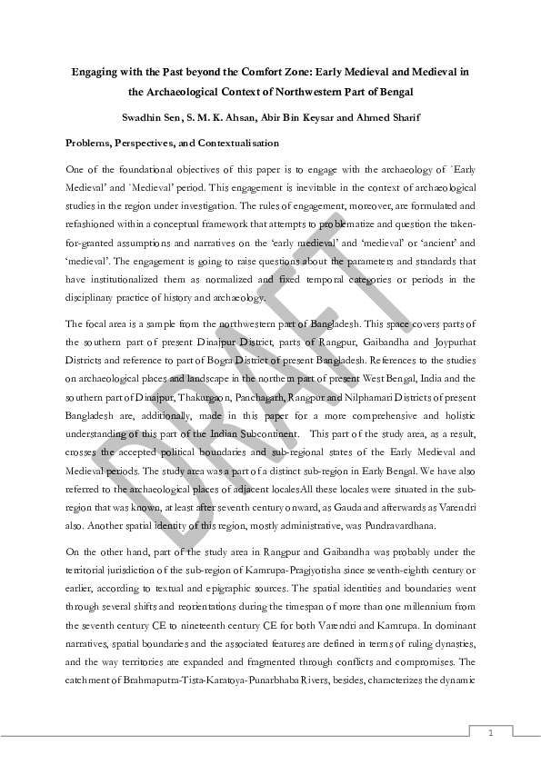 Pdf Engaging With The Past Beyond The Comfort Zone Early Medieval And Medieval In The Archaeological Context Of Northwestern Part Of Bengal Swadhin Sen Academia Edu